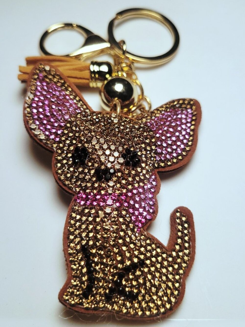 NWT Large Pink And Tan Chihuahua Keychain Bag Charm For Chi Moms And Dog Lovers